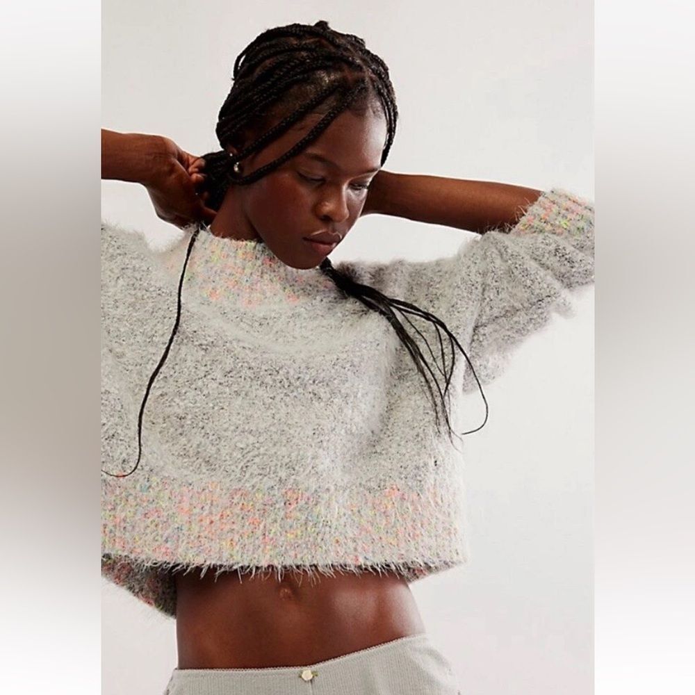 Free People Sweater Women Pullover Gray Preppy Stardust Comfy Holiday Top Sz M